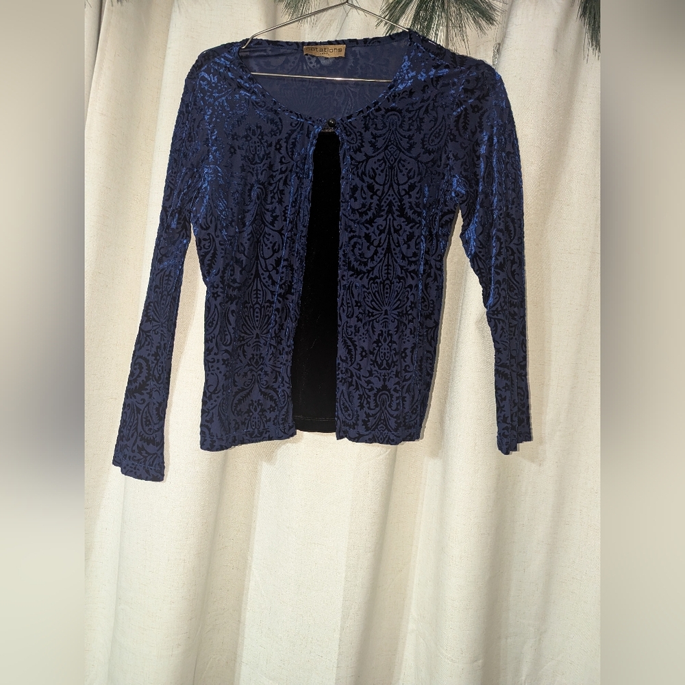Vintage Velvet Patterned Whimsigoth Top With Single Button Front